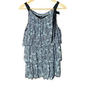 Style & Co. Women Sleeveless Tiered Black and White‎ Ruffle Top Size Medium